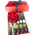 Valentine Design Chocolate Strawberries with Roses Gift Box